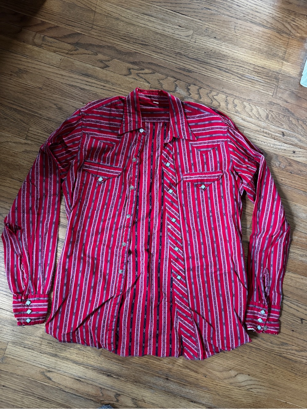 Vintage Western Men’s Red Striped Snap Button Shirt